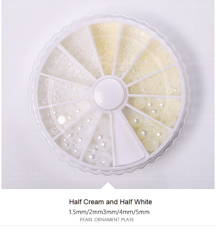 Nail Art Half White Half Cream Pearls iroiro